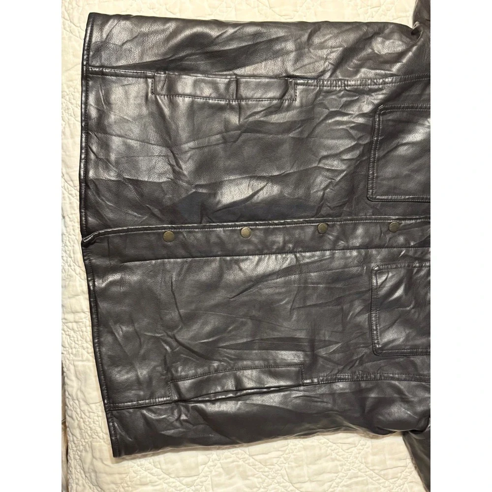Levis Faux Leather Jacket Men Size M Black Sherpa Lined Trucker Coat